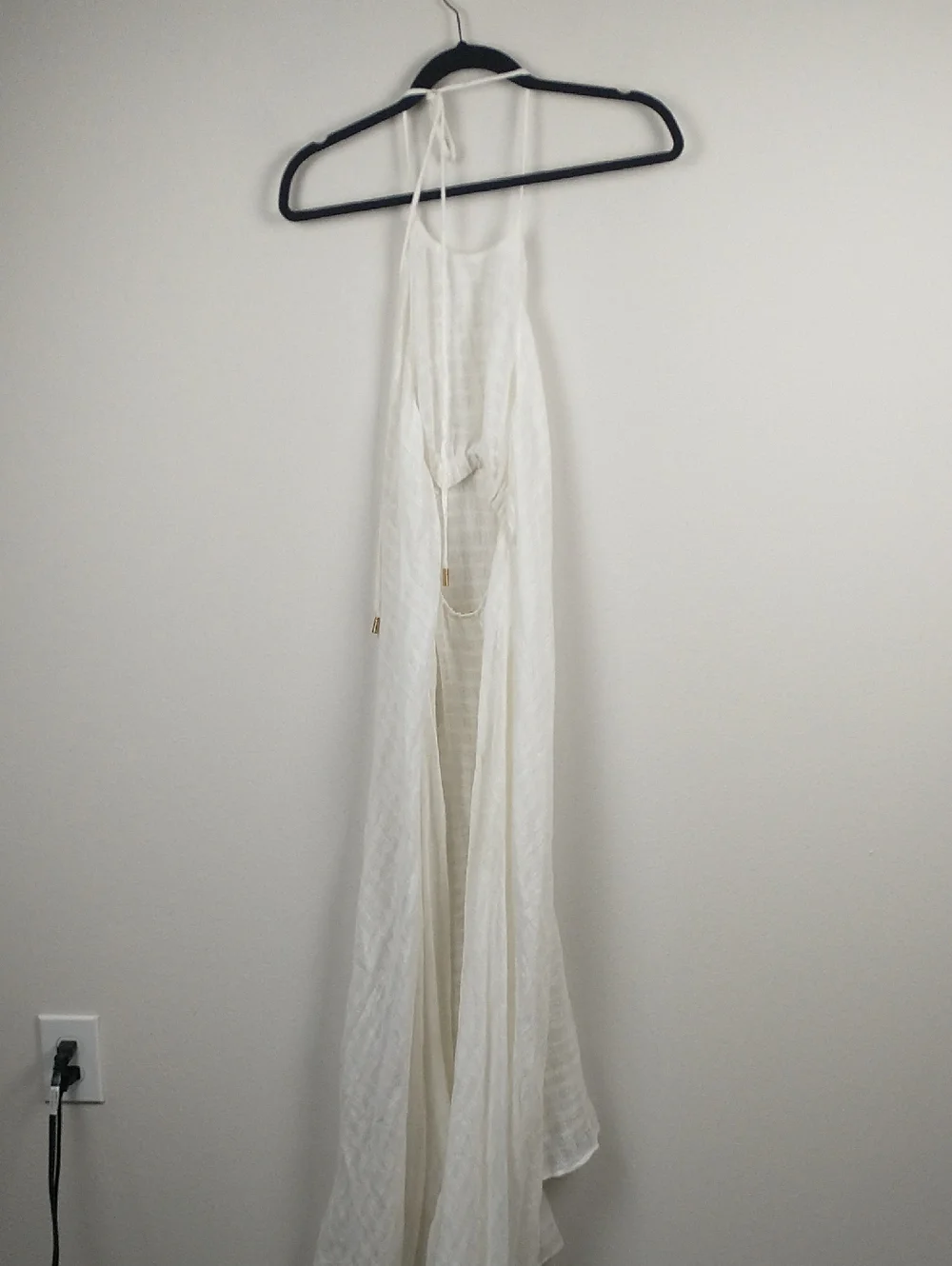Cult Gaia Halter Maxi Dress XS Off White Sheer Linen Gauze Beach Coverup